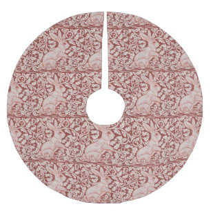 Lovely Brick Red White Rabbit Floral Tree Skirt