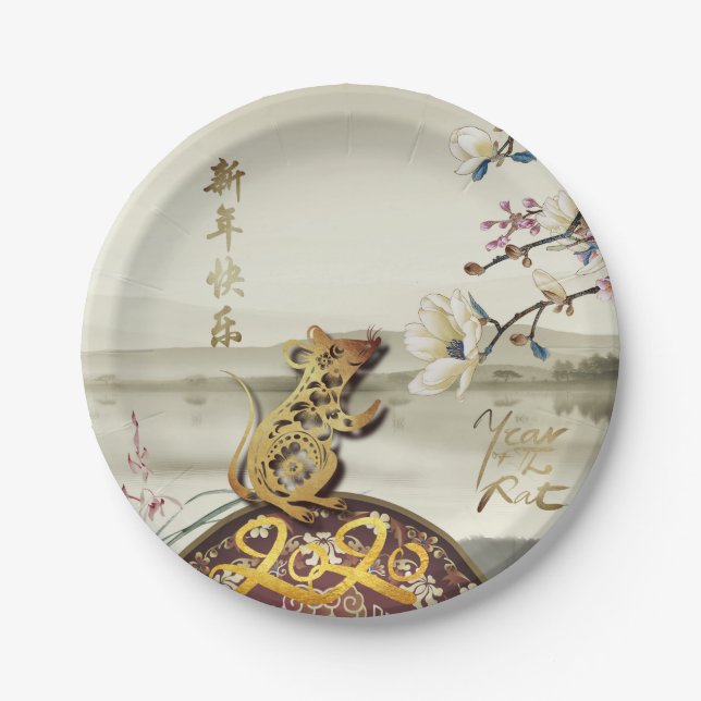 Lovely bucolic scene Chines Rat Year 2020 PPP Paper Plate (Front)