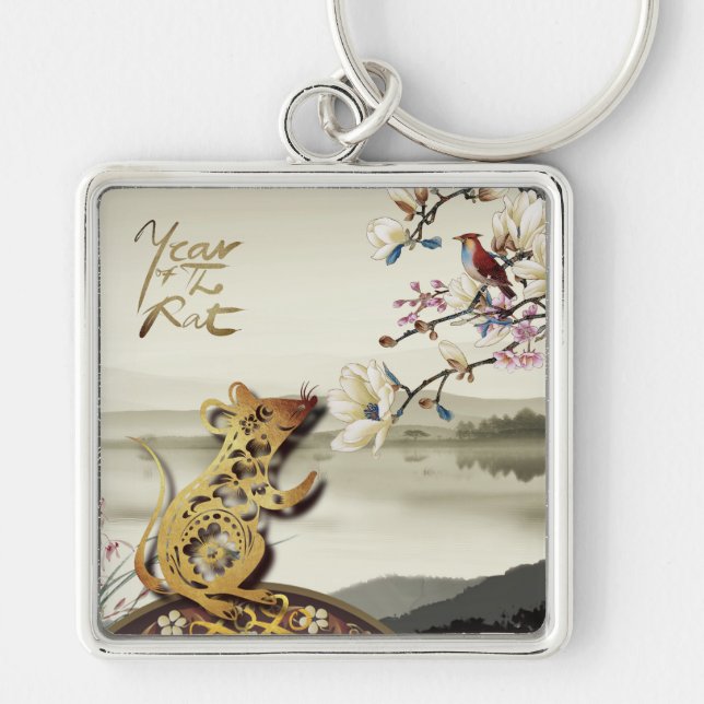 Lovely bucolic scene Chines Rat Year 2020 Sq MK Key Ring (Front)