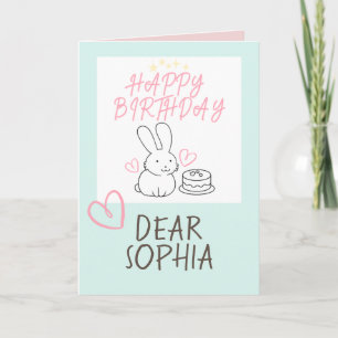 Lovely Bunny Rabbit&Cake Happy Birthday Card
