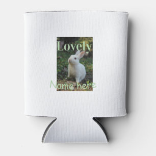 Lovely bunny rabbit pet photo name green pastel can cooler