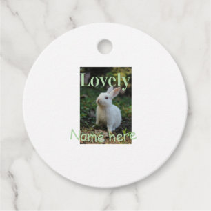Lovely bunny rabbit pet photo name green pastel favour tags