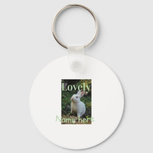 Lovely bunny rabbit pet photo name green pastel  key ring