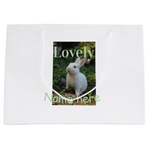 Lovely bunny rabbit pet photo name green pastel  large gift bag