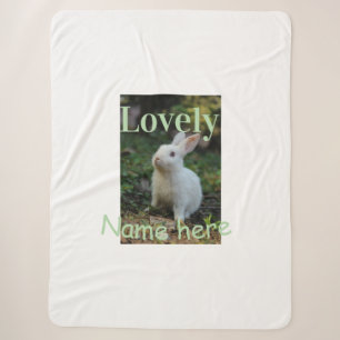 Lovely bunny rabbit pet photo name green pastel sherpa blanket