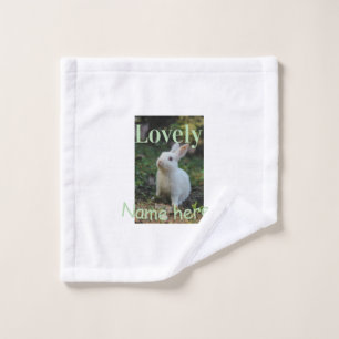 Lovely bunny rabbit pet photo name green pastel wash cloth