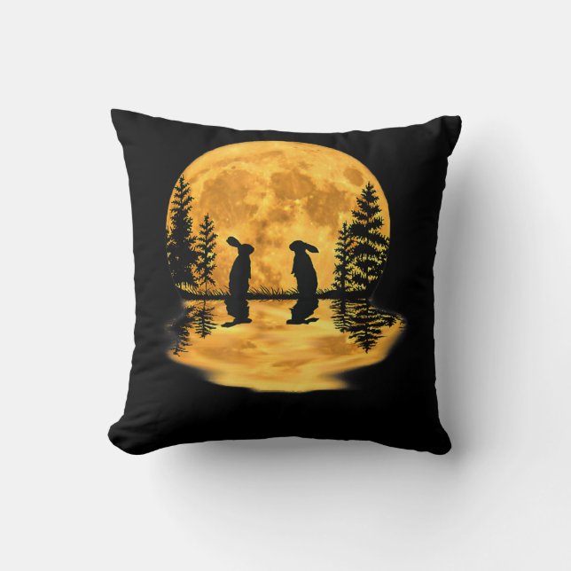 Lovely Bunny Rabbit Rabbits Moon Night Sky Cushion (Front)