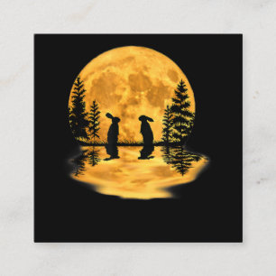 Lovely Bunny Rabbit Rabbits Moon Night Sky Square Business Card