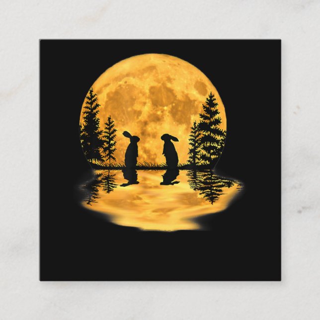 Lovely Bunny Rabbit Rabbits Moon Night Sky Square Business Card (Front)