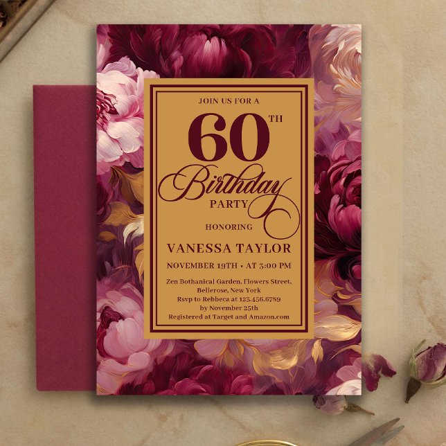 Lovely Burgundy Blush Gold Style 60th Birthday   Invitation (Lovely Burgundy Blush Gold Style 60th Birthday Invitation

)