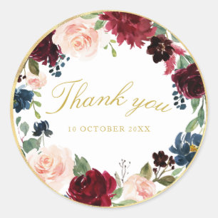 lovely burgundy floral thank you sticker