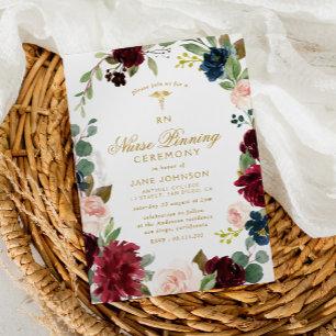 lovely burgundy navy floral Nurse pinning ceremony Invitation