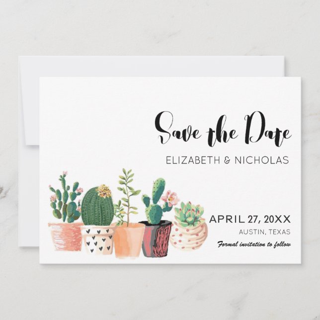 Lovely Cactus Succulent Photo Save The Date (Front)
