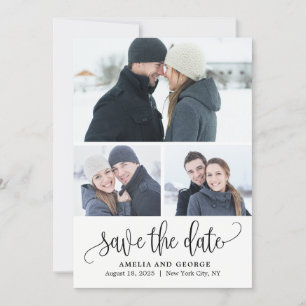 Lovely Calligraphy 3 Photos Save The Date Card