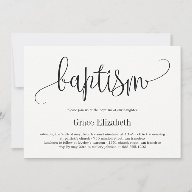 Lovely Calligraphy Baptism Invitation (Front)