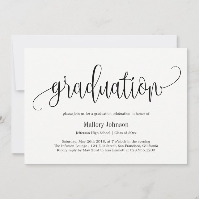 Lovely Calligraphy EDITABLE COLOR Graduation Party Invitation (Front)