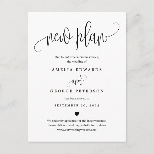 Lovely Calligraphy EDITABLE COLOR Wedding Update Postcard (Front)