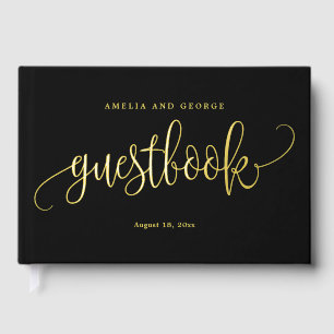 Lovely Calligraphy Editable Colour Foil Guestbook