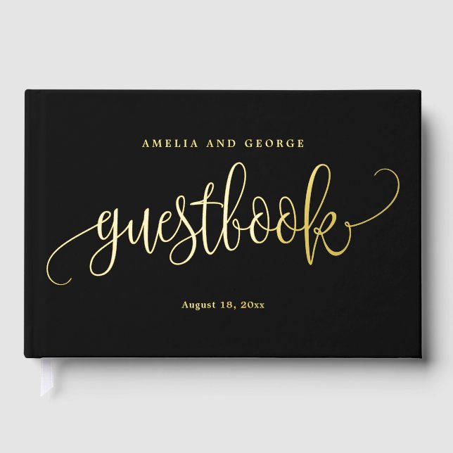 Lovely Calligraphy Editable Colour Foil Guestbook (Front)