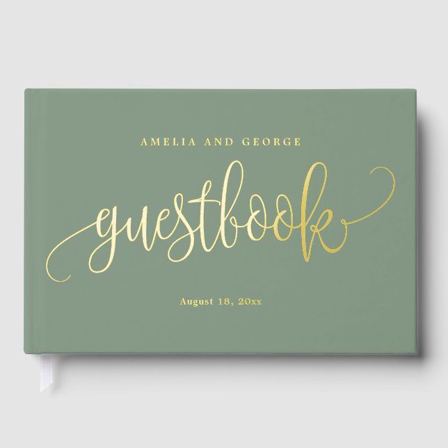 Lovely Calligraphy Editable Colour Foil Guestbook (Front)
