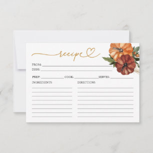 Lovely Calligraphy Fall Bridal Shower Recipe Cards