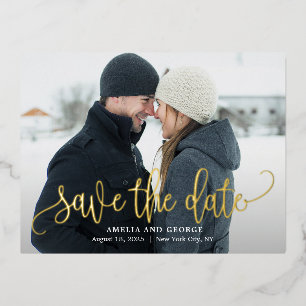 Lovely Calligraphy Foil Save The Date Postcard