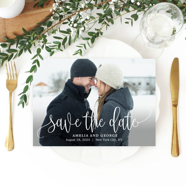 Lovely Calligraphy Photo Save The Date Card (Creator Uploaded)