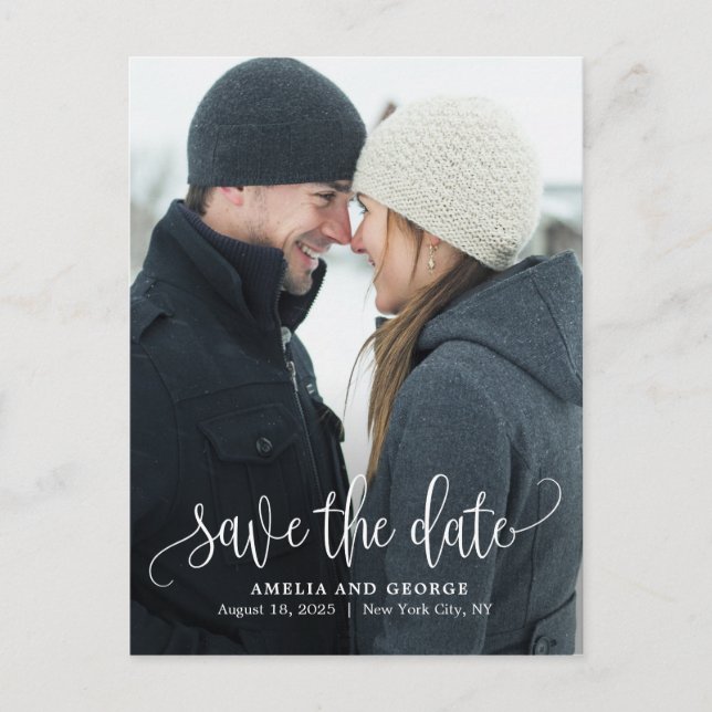 Lovely Calligraphy Portrait Save The Date Postcard (Front)