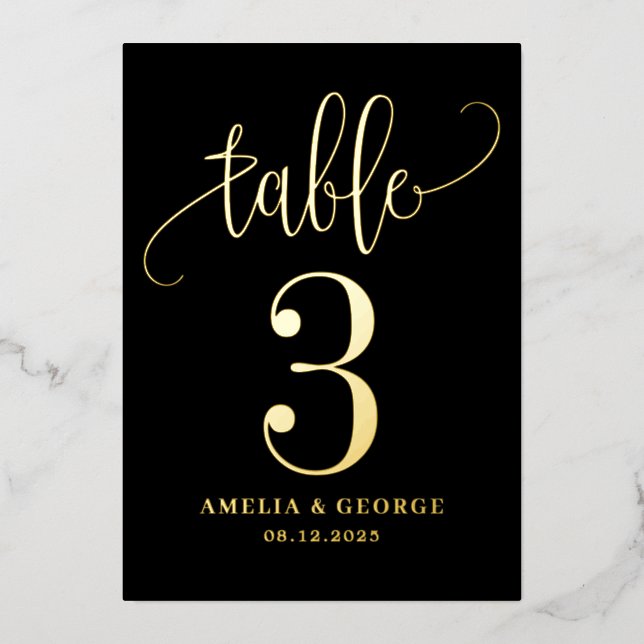 Lovely Calligraphy REAL FOIL Table Number Card (Front)