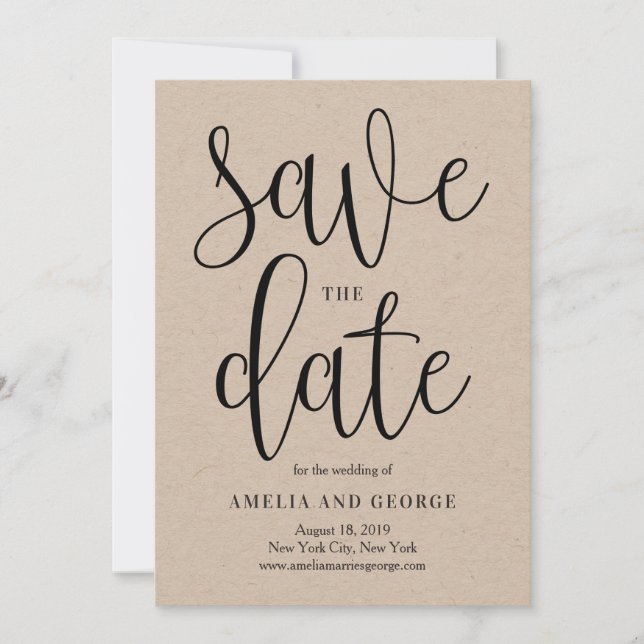 Lovely Calligraphy Save The Date Card (Front)