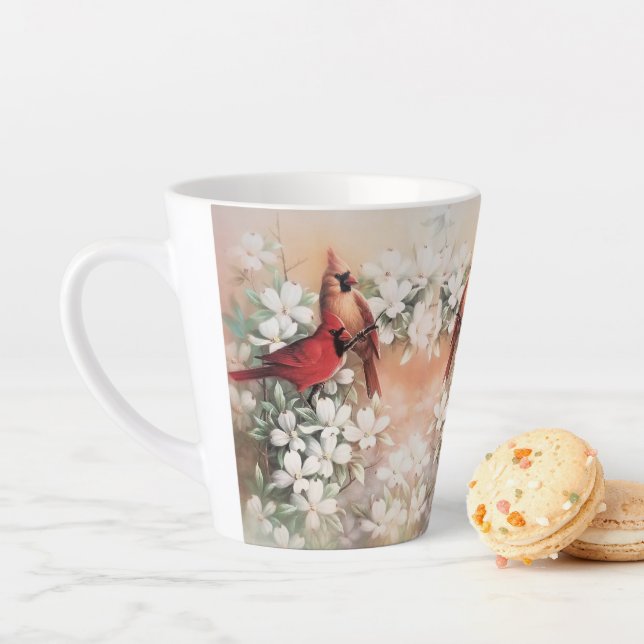 Lovely Cardinal Birds and Flowers Latte Mug (In Situ)