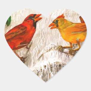 Lovely Cardinals. Singing of love Heart Sticker