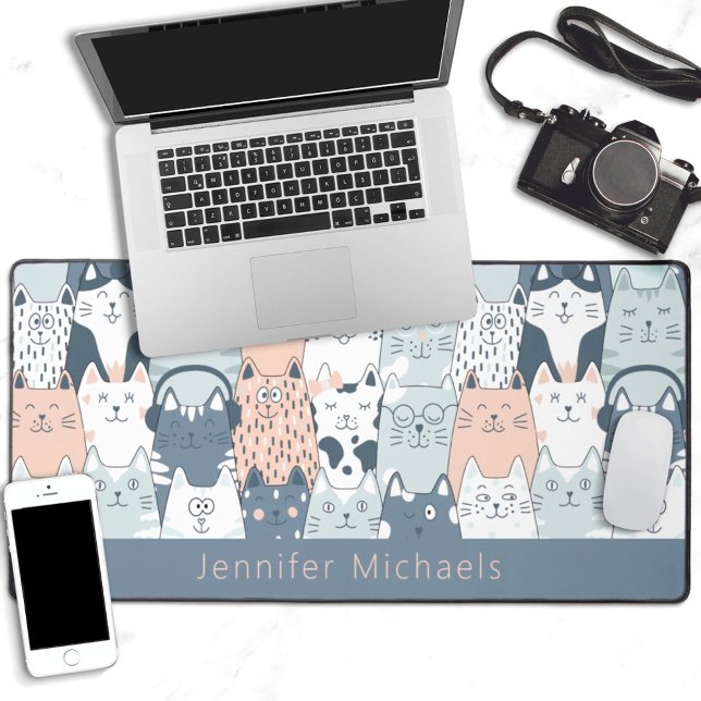 Lovely cartoon cats pattern with name desk mat (Creator Uploaded)