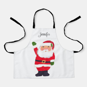 Lovely Cartoon Santa Claus Watercolor Christmas Apron