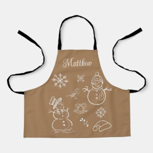 Lovely Cartoon Snowman Snowflakes Christmas Winter Apron