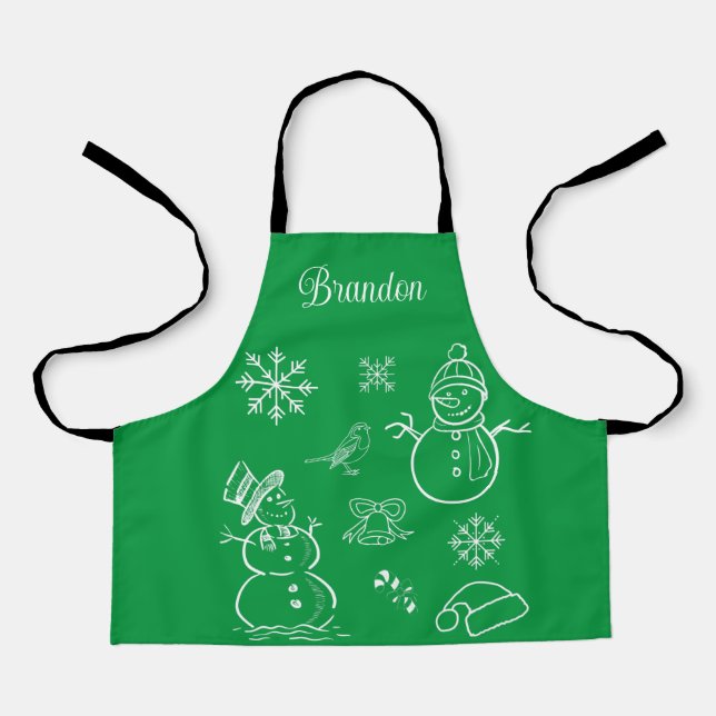 Lovely Cartoon Snowman Snowflakes Christmas Winter Apron (Front)