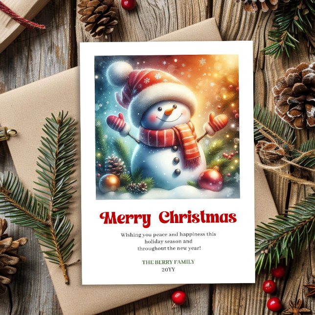 Lovely cartoon snowman watercolor Xmas card digit (Lovely cartoon snowman watercolor Xmas card editable)
