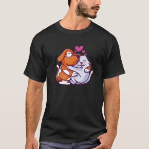 lovely cat and dog hug design living in peace frie T-Shirt