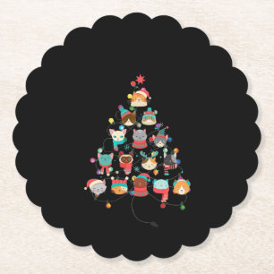 Lovely Cat Christmas Tree Covered By Flashlight Paper Coaster