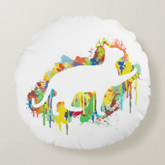 Lovely Cat Colourful Painting Splash Round Cushion