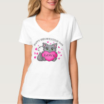 Lovely Cat Happy Meowentine Day Valentine V-Nick
