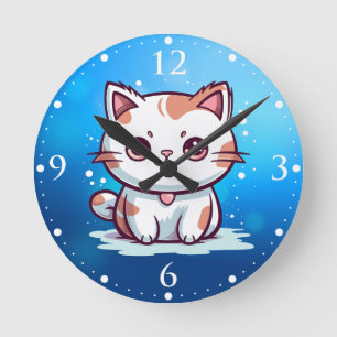 Lovely Cat Kawaii Style Clipart Round Clock
