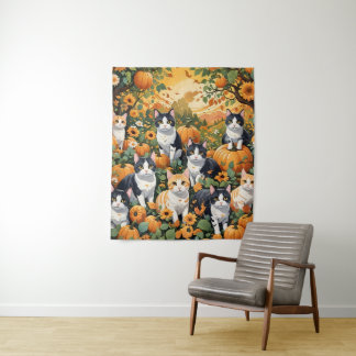 Lovely Cats And Pumpkins In Fall Season Tapestry