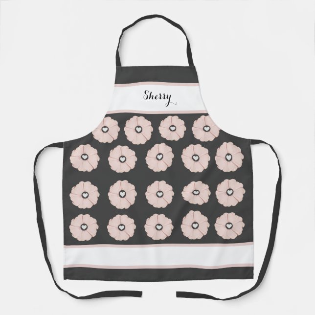 Lovely Charcoal Grey and Pink Floral Apron (Front)