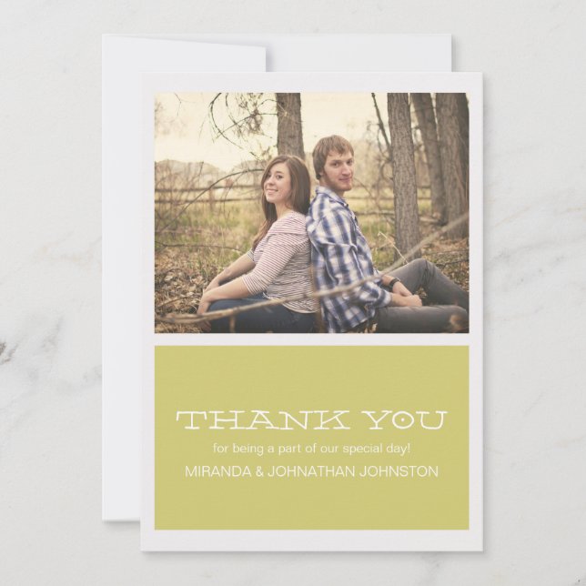 Lovely Chartreuse Photo Wedding Thank You Cards (Front)
