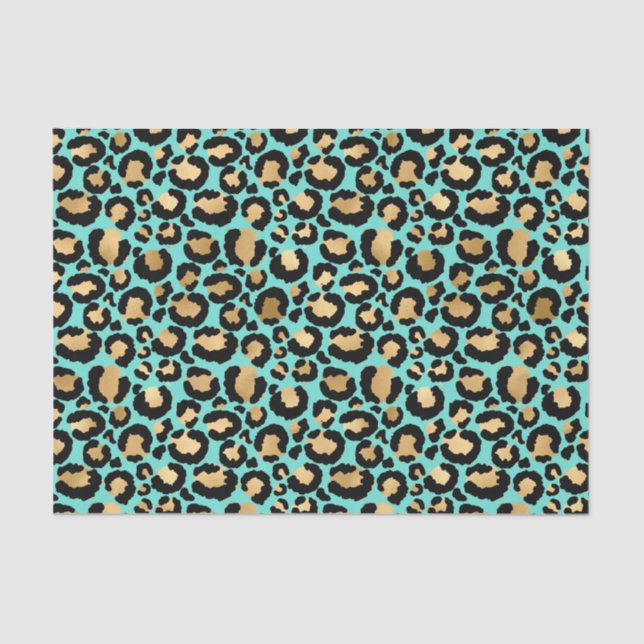 Lovely Cheetah Print Teal and Golden Black Tissue Paper (Front)