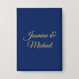 Lovely Chic Calligraphy Couple Names Blue & Gold