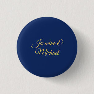 Lovely Chic Calligraphy Couple Names Blue & Gold 3 Cm Round Badge