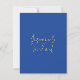 Lovely Chic Calligraphy Couple Names Blue & Gold Card