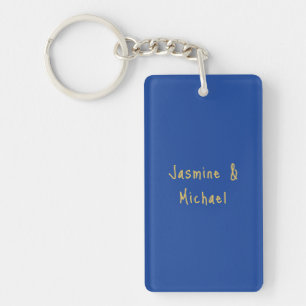 Lovely Chic Calligraphy Couple Names Blue & Gold Key Ring
